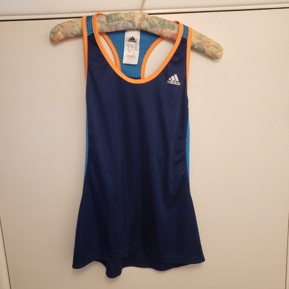 Adidas Blue and Orange Camisole Sporty Performance Top Women's Size SMALL